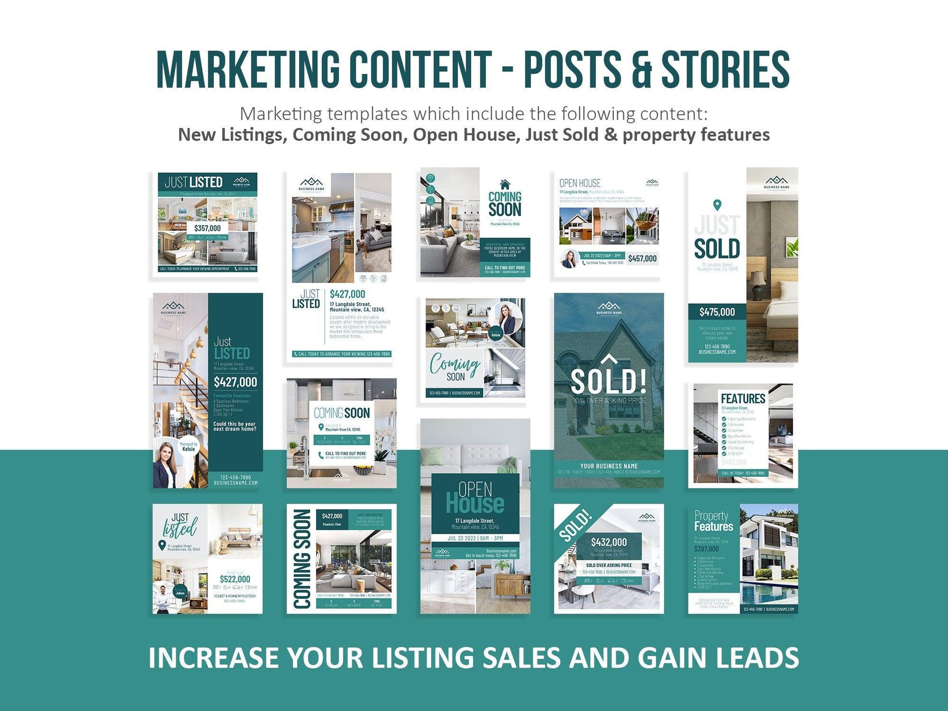 150 Real Estate Templates For Social Media (teal)