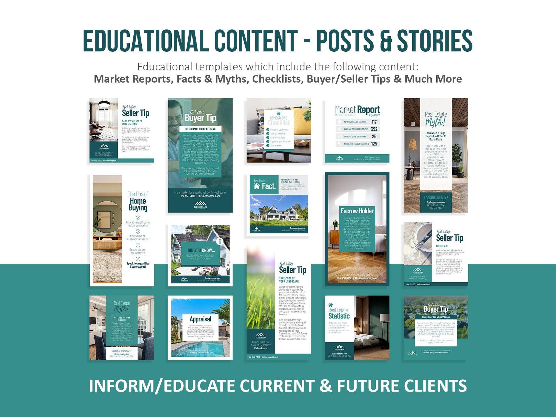 150 Real Estate Templates For Social Media (teal)