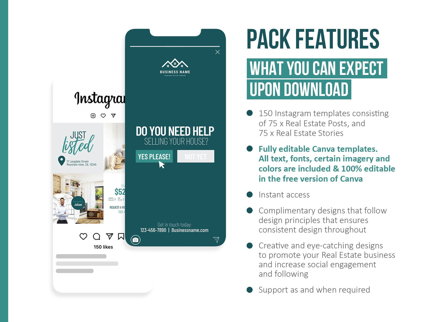 150 Real Estate Templates For Social Media (teal)