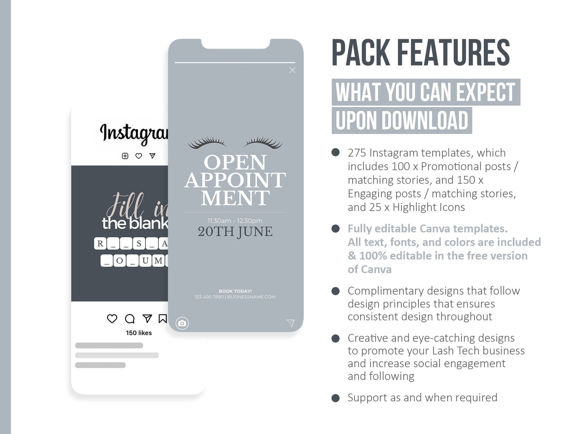 275 Lash Tech Instagram Templates for Social Media (grey)