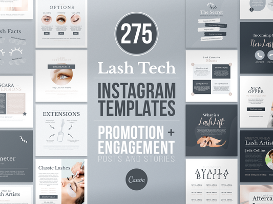 275 Lash Tech Instagram Templates for Social Media (grey)