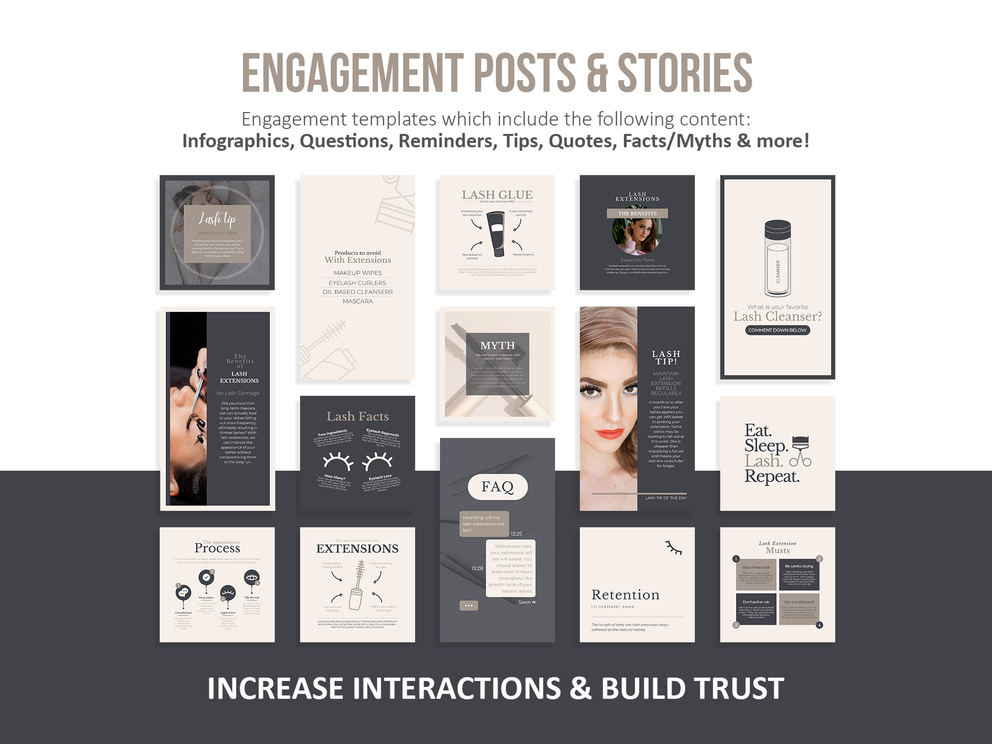 275 Lash Tech Instagram Templates for Social Media (neutral)