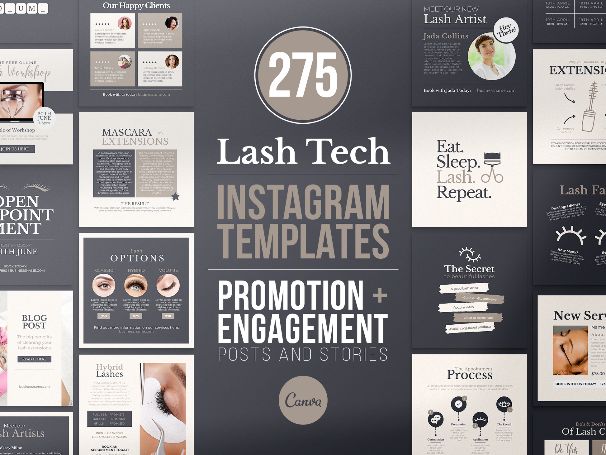 275 Lash Tech Instagram Templates for Social Media (neutral)