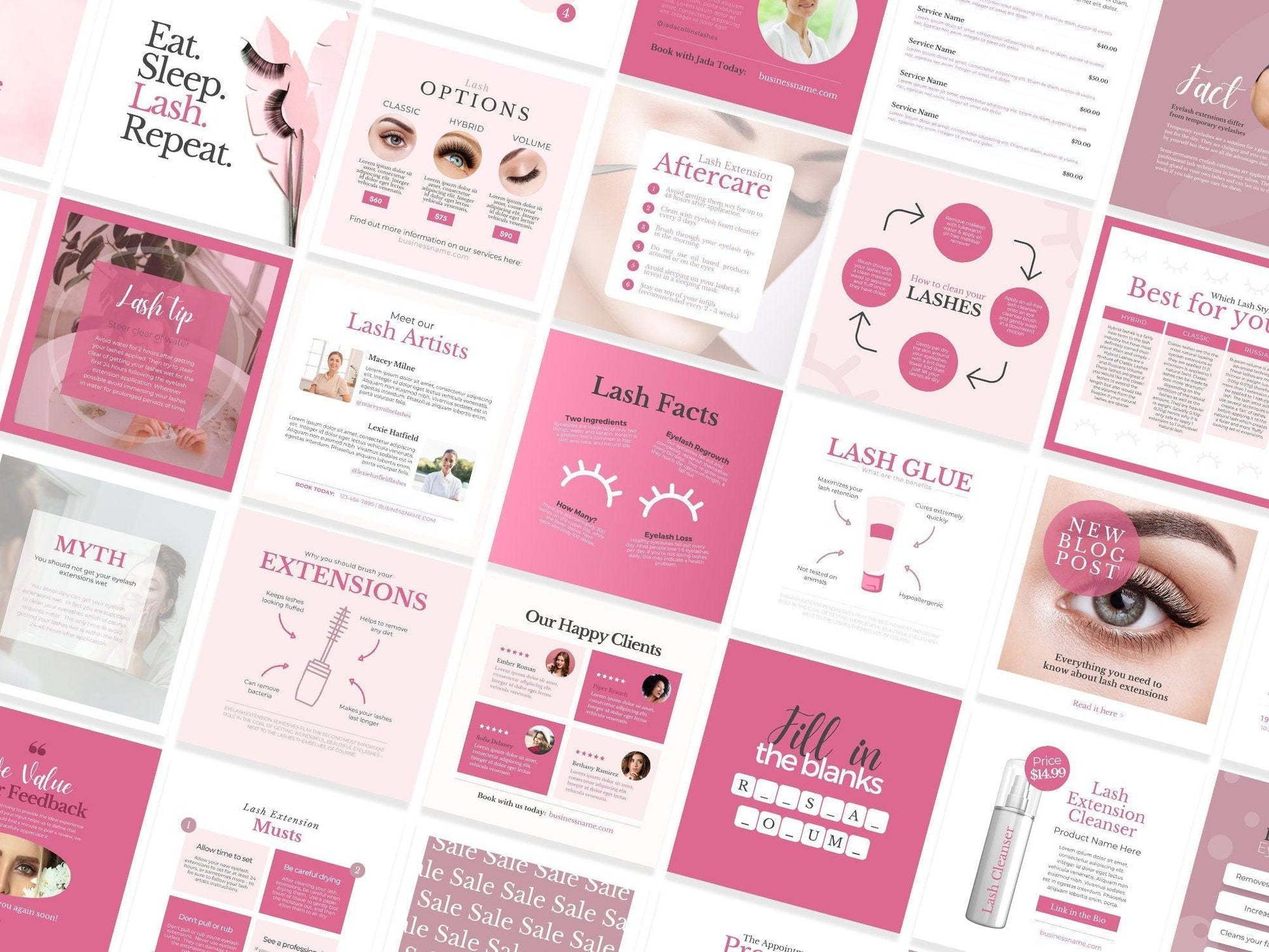 275 Lash Tech Instagram Templates for Social Media (pink)