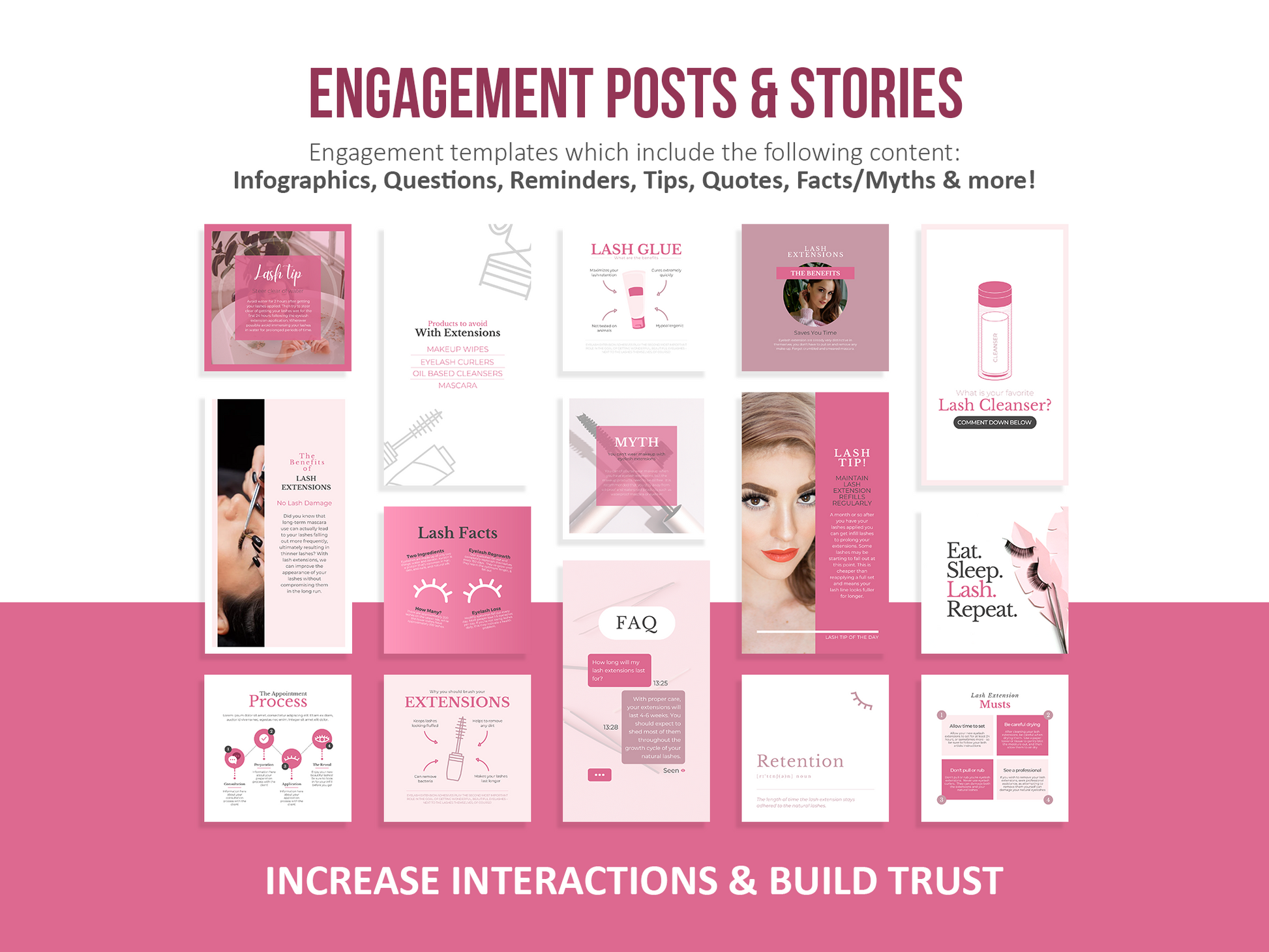 275 Lash Tech Instagram Templates for Social Media (pink)