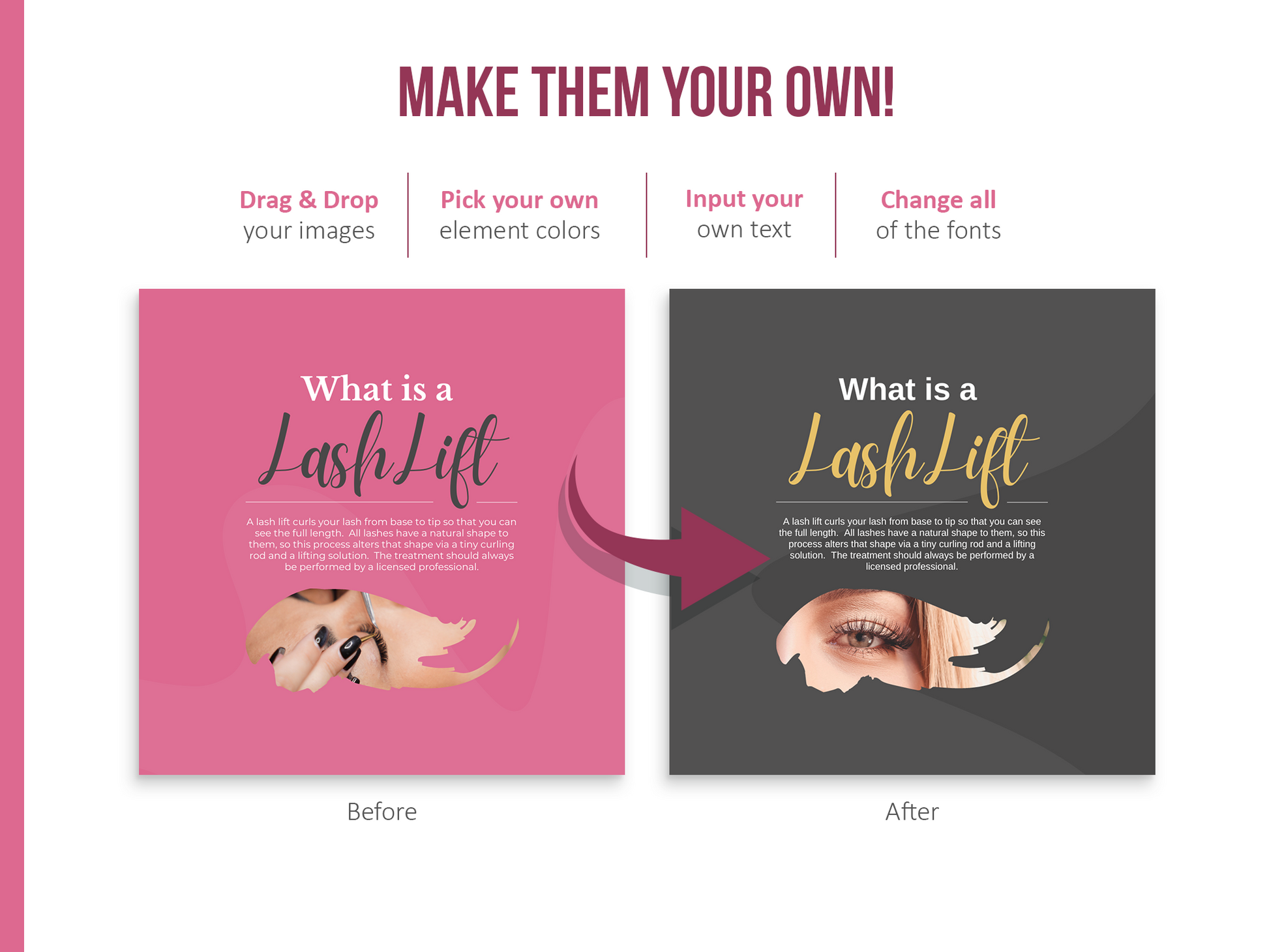 275 Lash Tech Instagram Templates for Social Media (pink)