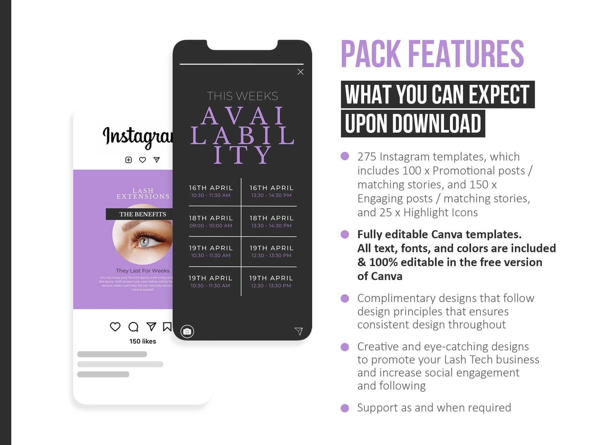 275 Lash Tech Instagram Templates for Social Media (purple)