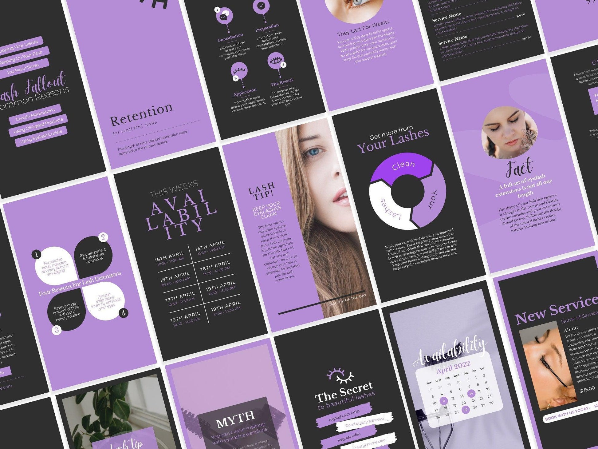 275 Lash Tech Instagram Templates for Social Media (purple)