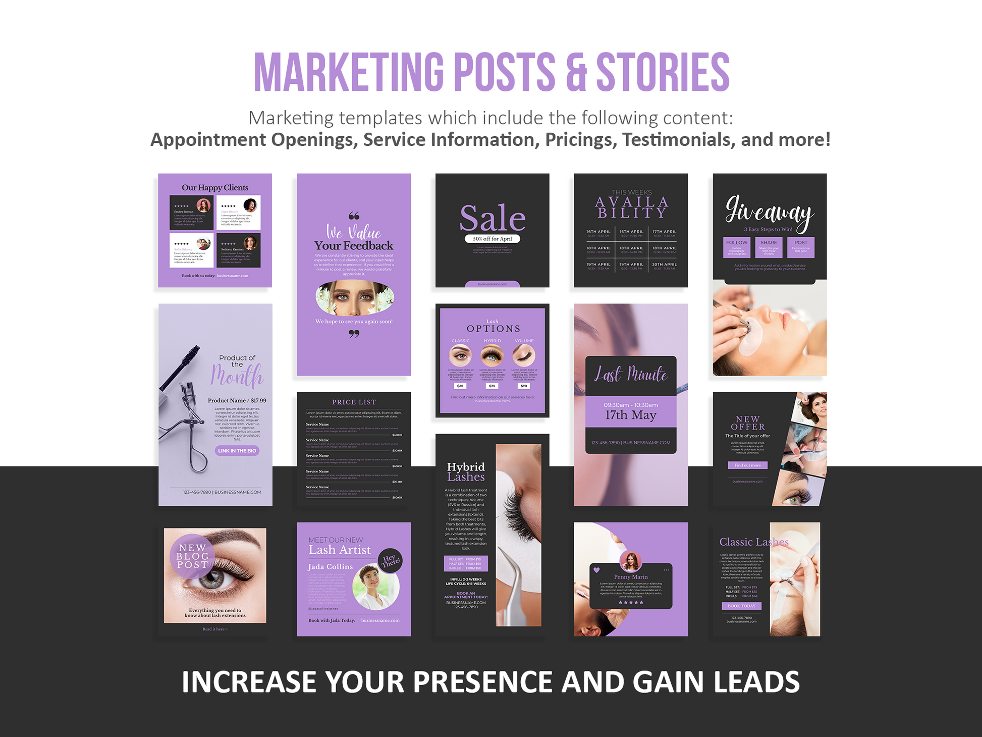 275 Lash Tech Instagram Templates for Social Media (purple)