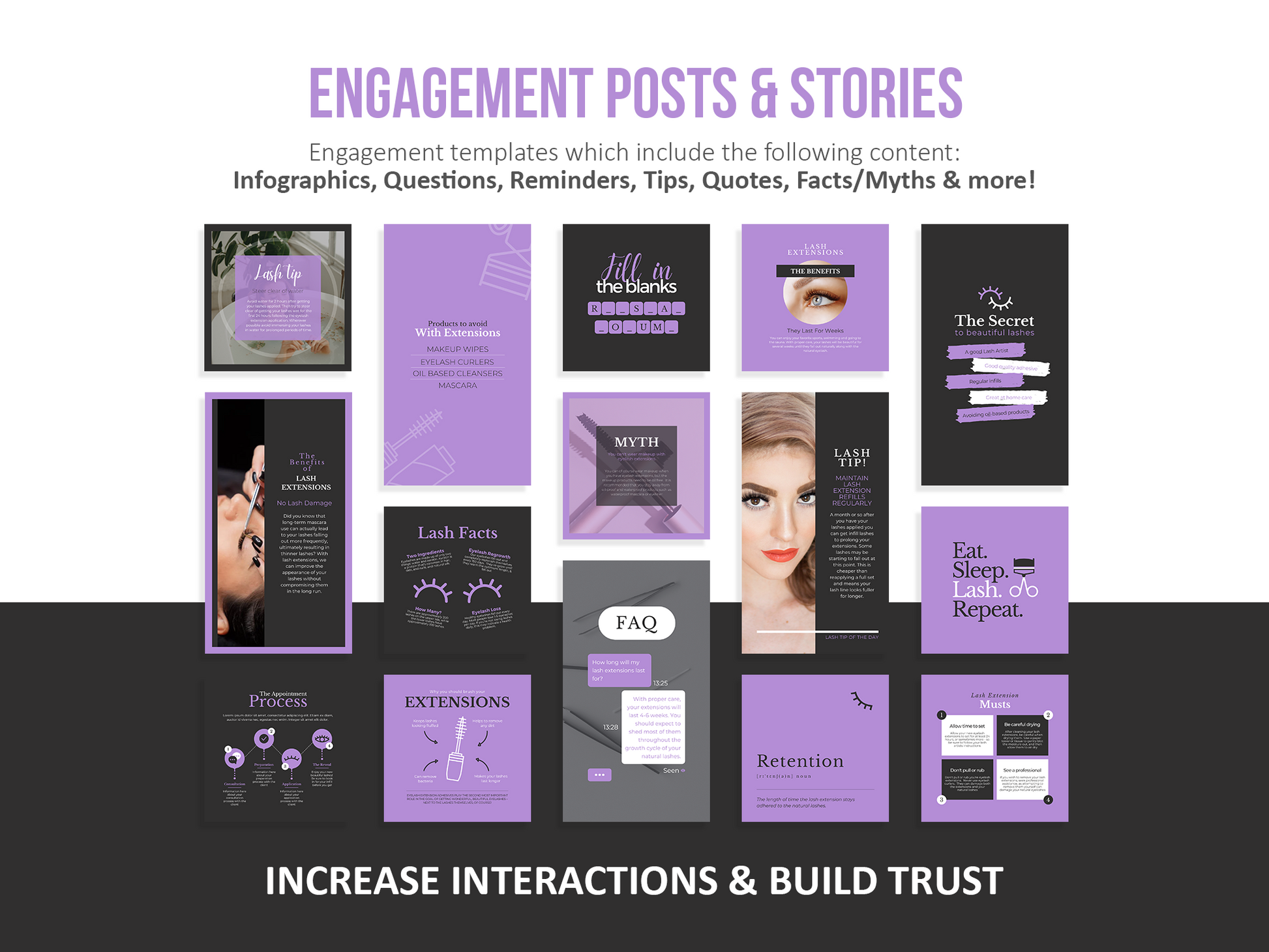 275 Lash Tech Instagram Templates for Social Media (purple)