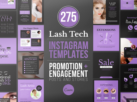 275 Lash Tech Instagram Templates for Social Media (purple)