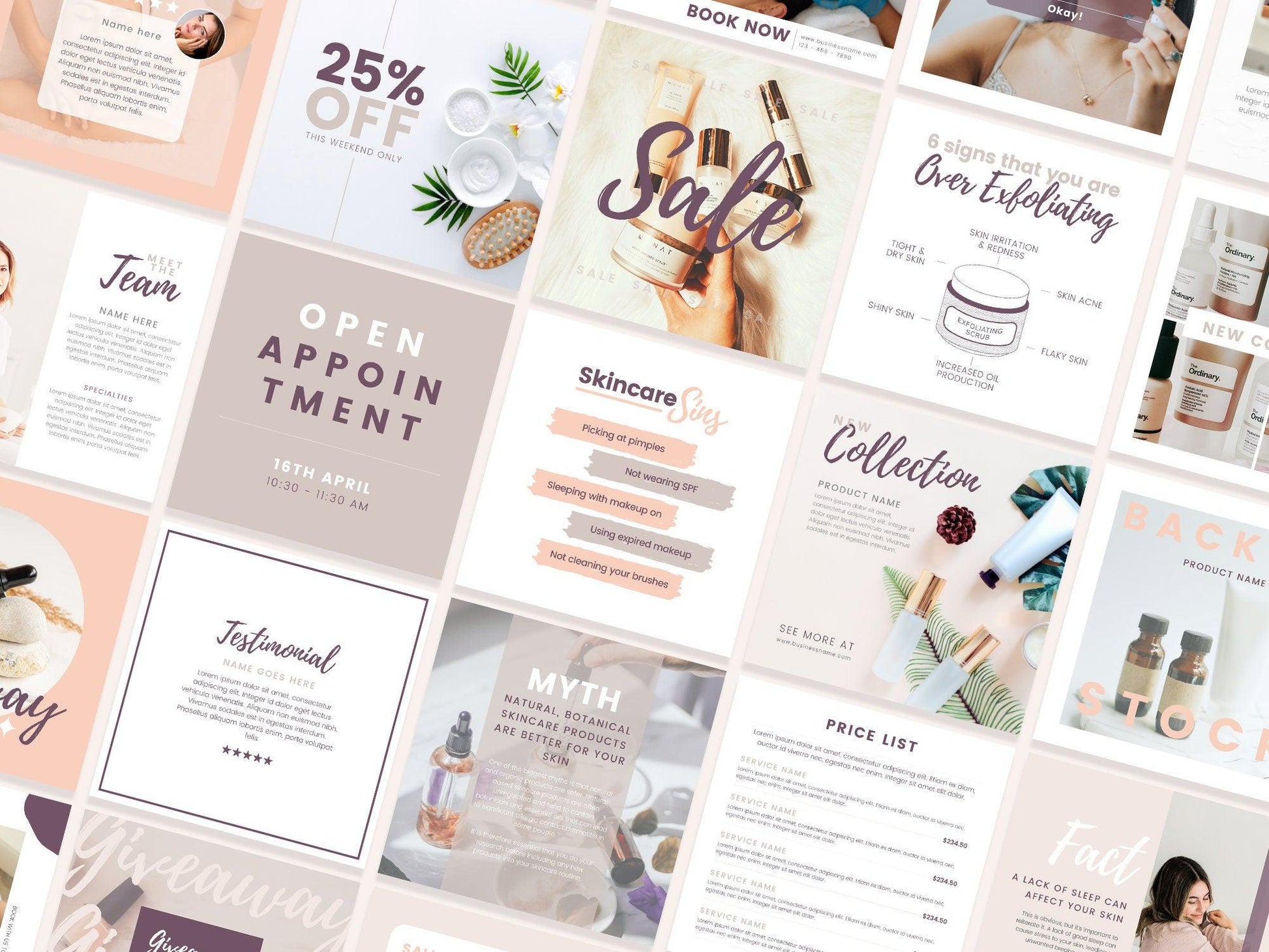 275 Skincare Instagram Templates For Social Media (pebble)