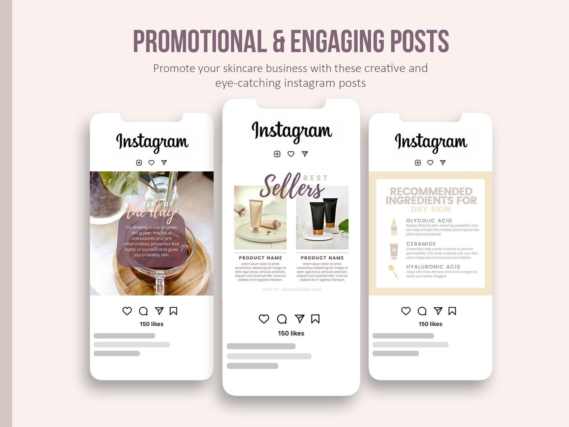 275 Skincare Instagram Templates For Social Media (pebble)