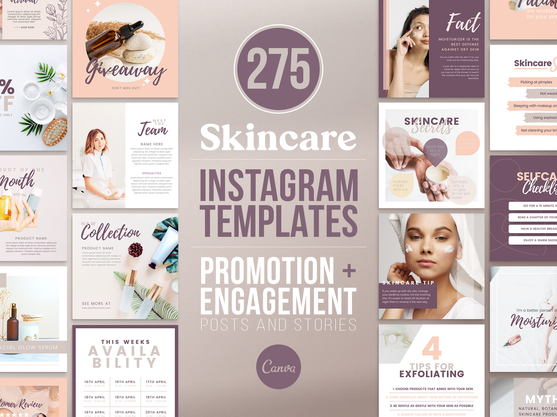 275 Skincare Instagram Templates For Social Media (pebble)