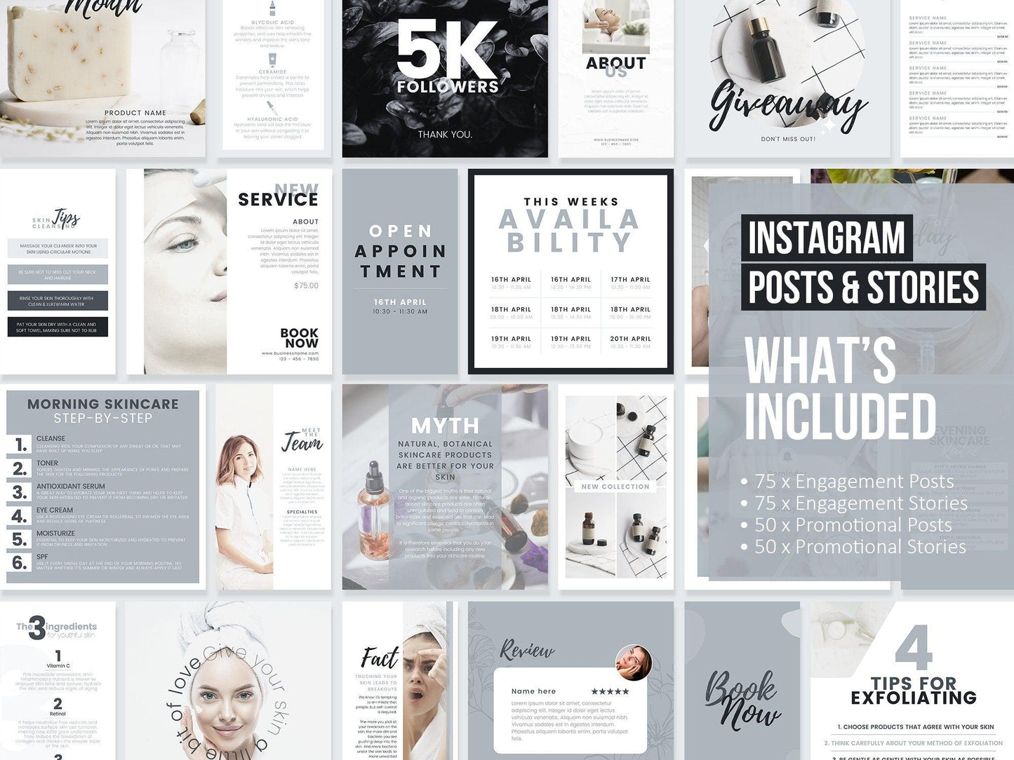 350+ Ultimate Skincare Template Bundle For Social Media (slate)