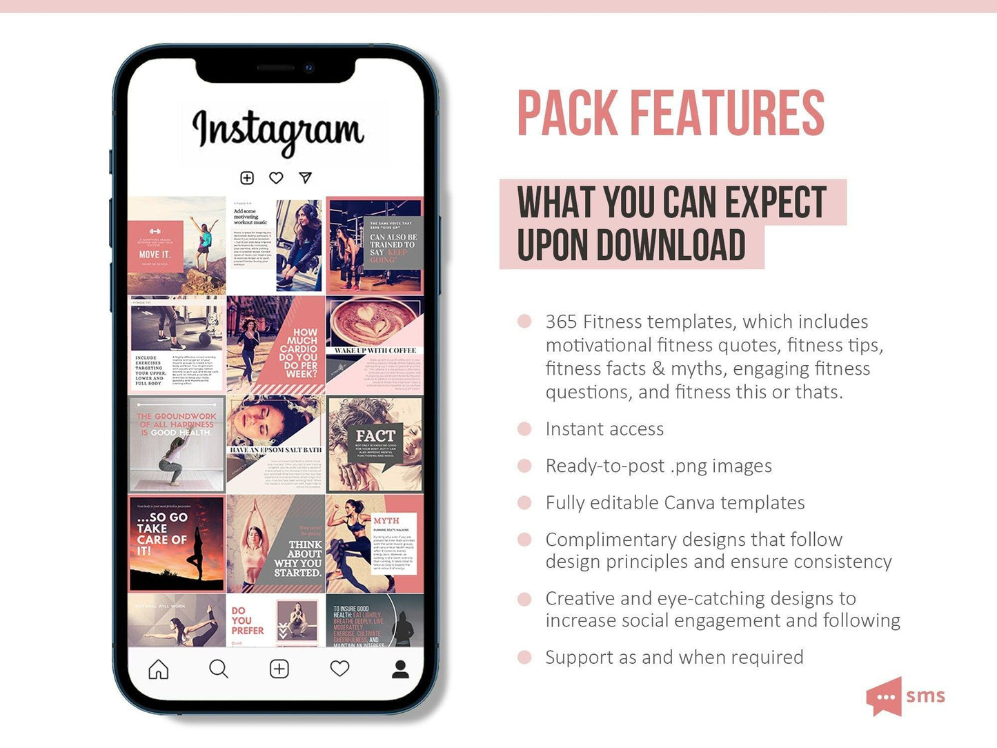 365 Fitness Instagram Template Bundle For Social Media (blush)