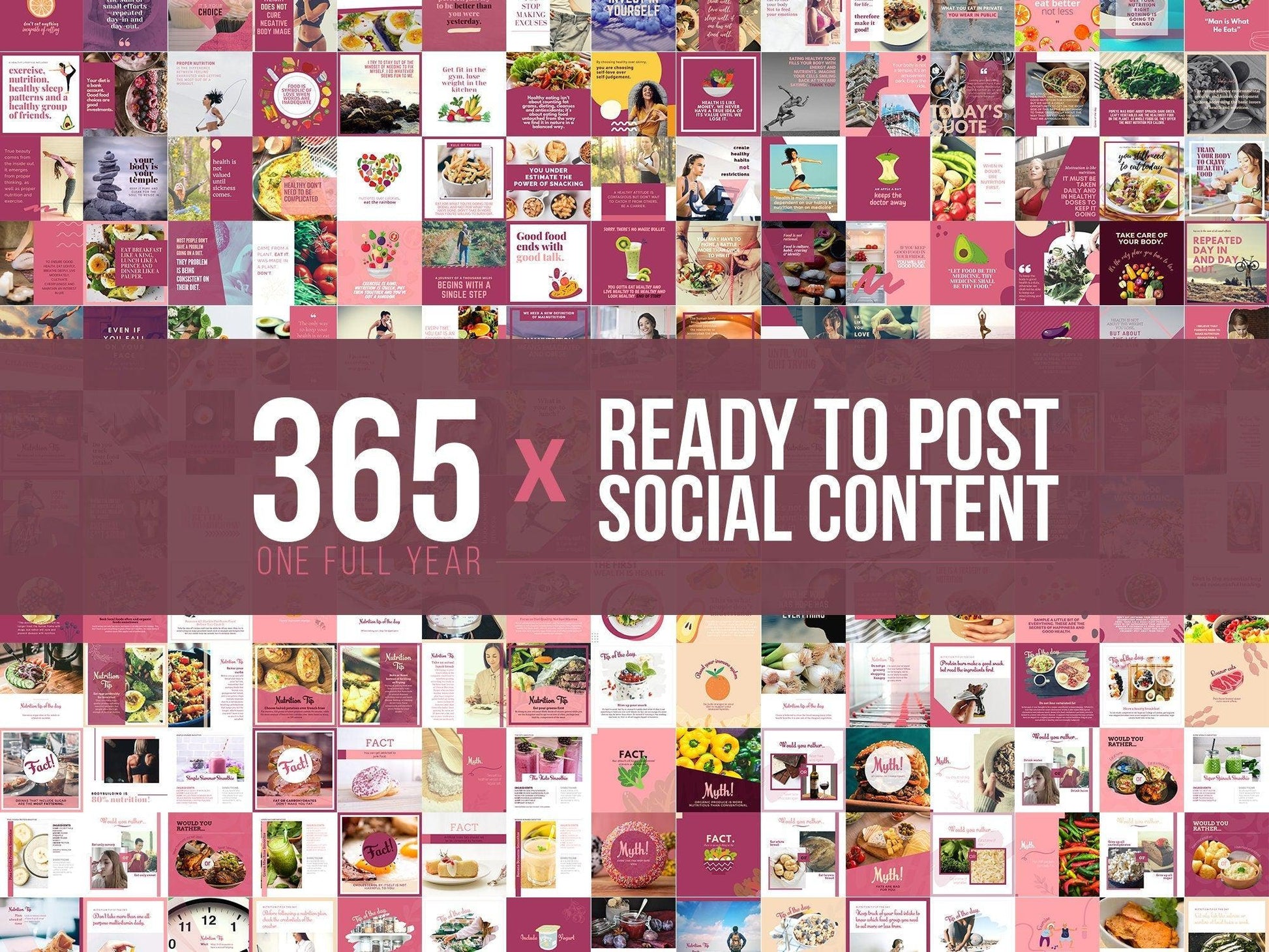 365 Nutrition Instagram Template Bundle For Social Media (crimson berry)