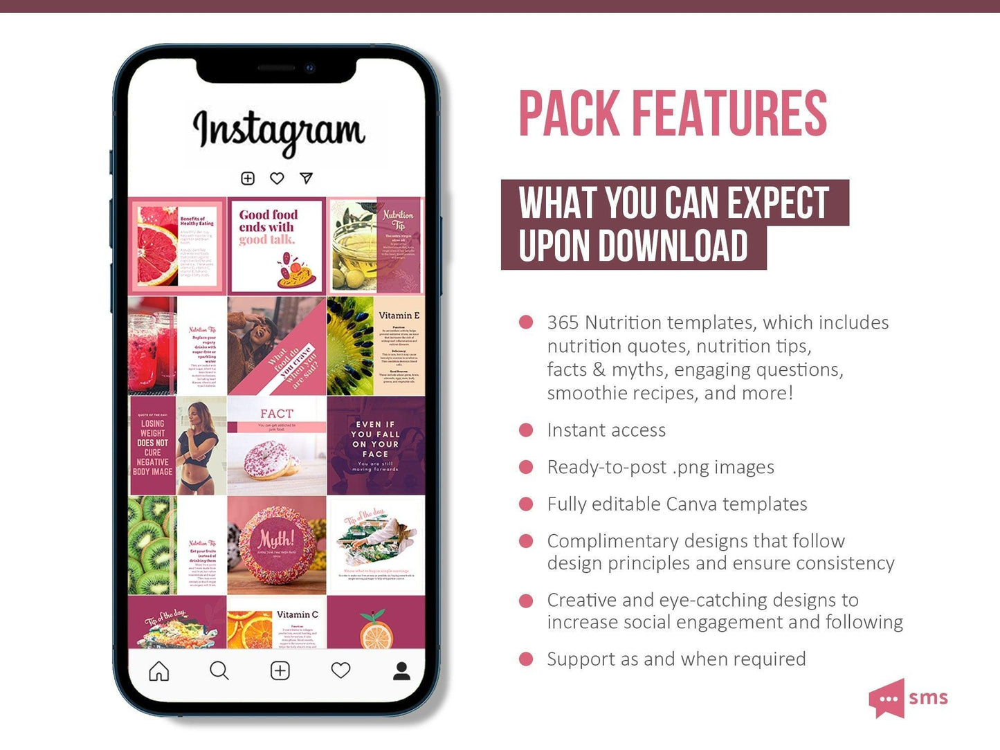365 Nutrition Instagram Template Bundle For Social Media (crimson berry)