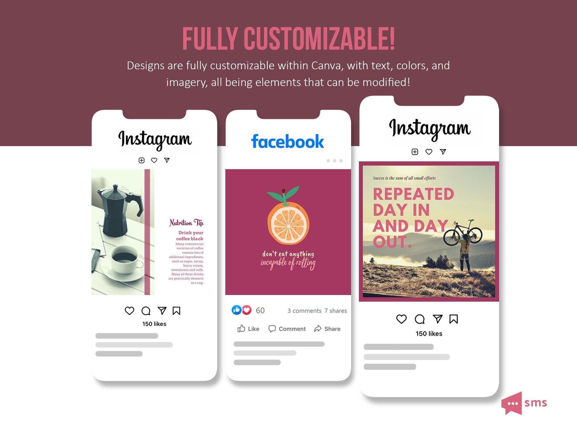 365 Nutrition Instagram Template Bundle For Social Media (crimson berry)