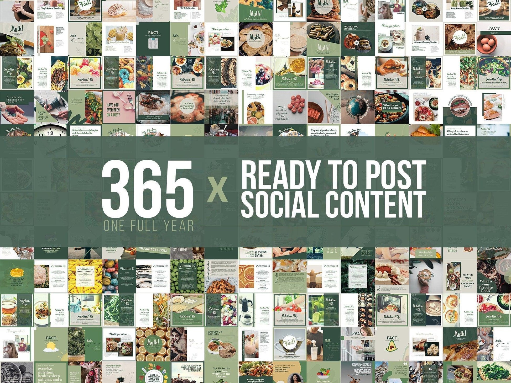 365 Nutrition Instagram Template Bundle For Social Media (olive)