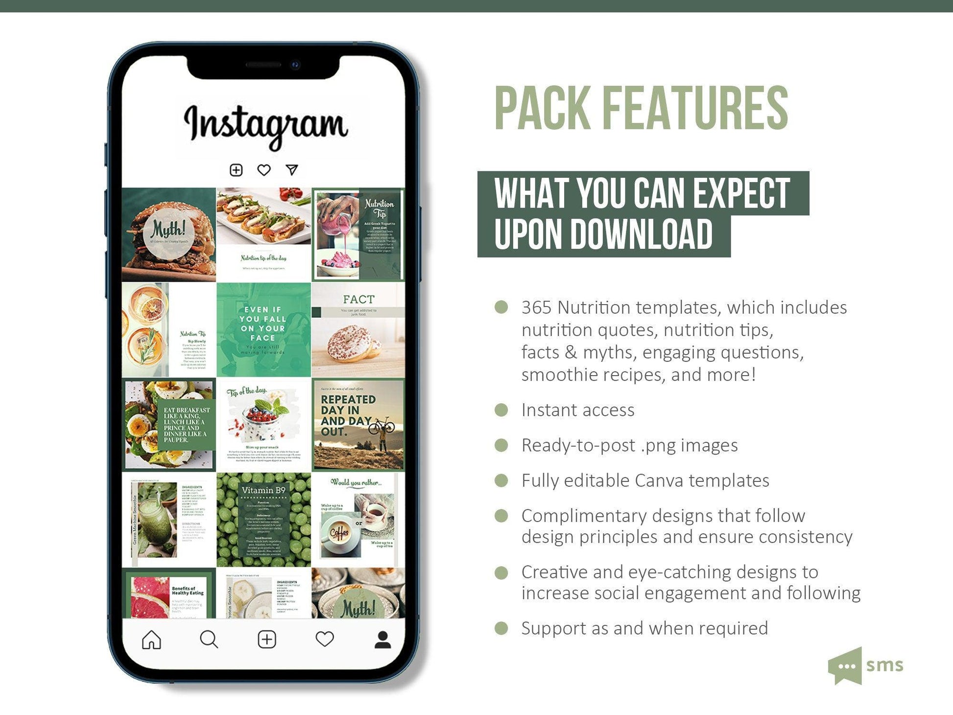 365 Nutrition Instagram Template Bundle For Social Media (olive)