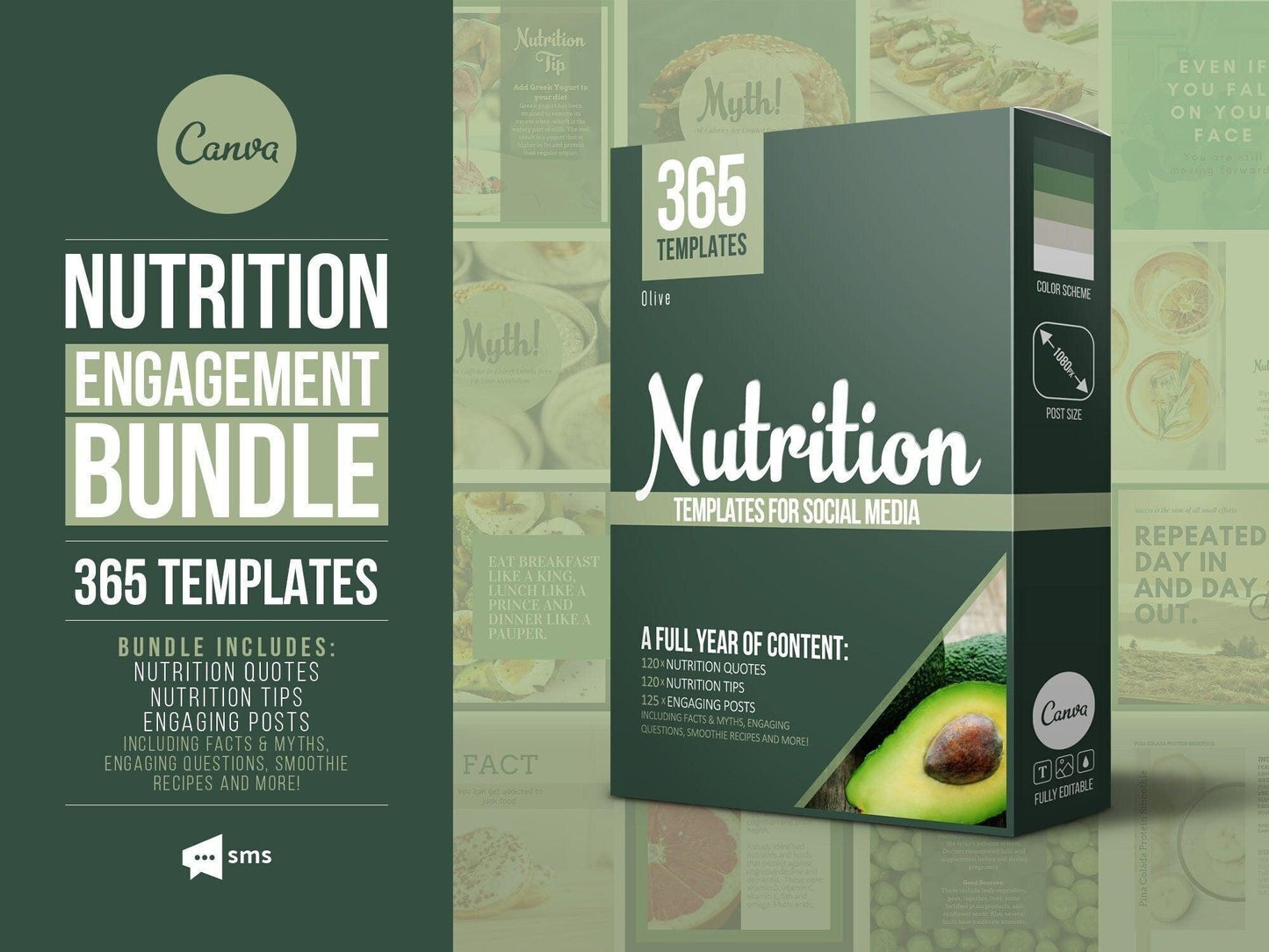 365 Nutrition Instagram Template Bundle For Social Media (olive)