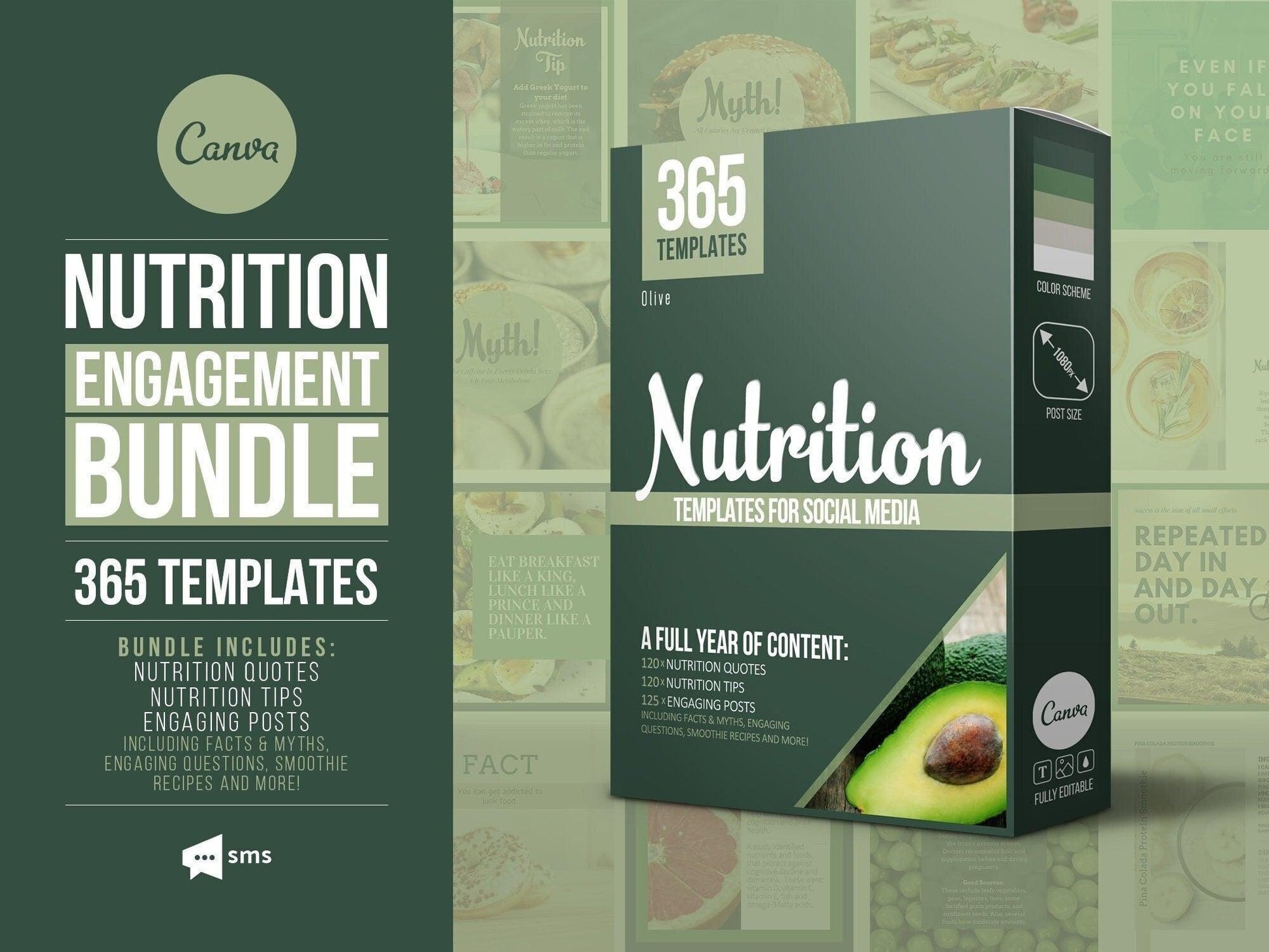365 Nutrition Instagram Template Bundle For Social Media (olive)