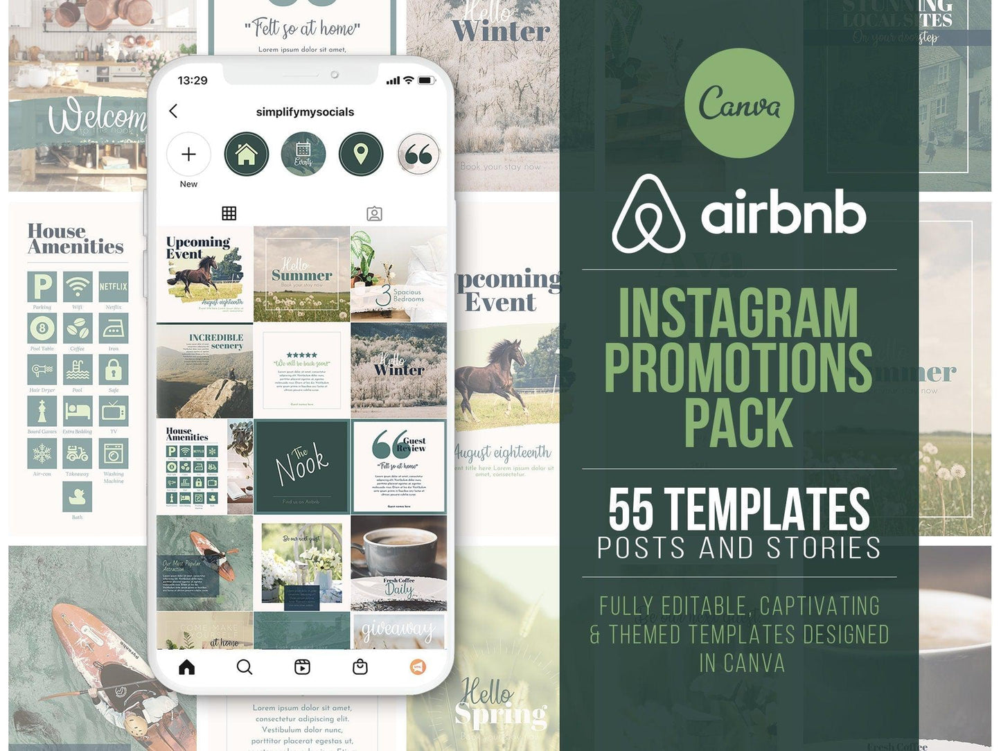 55 Airbnb Instagram Promotion Pack For Social Media (country)