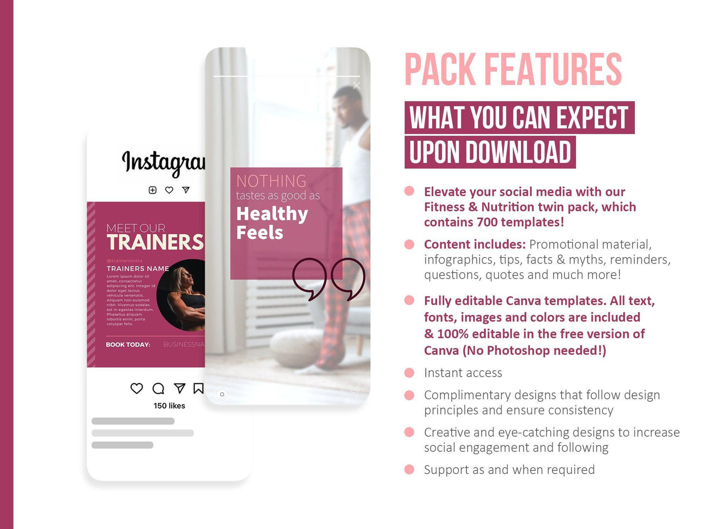 700 Fitness & Nutrition Templates For Social Media (berry)