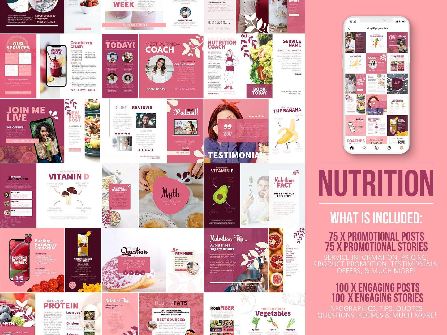 700 Fitness & Nutrition Templates For Social Media (berry)