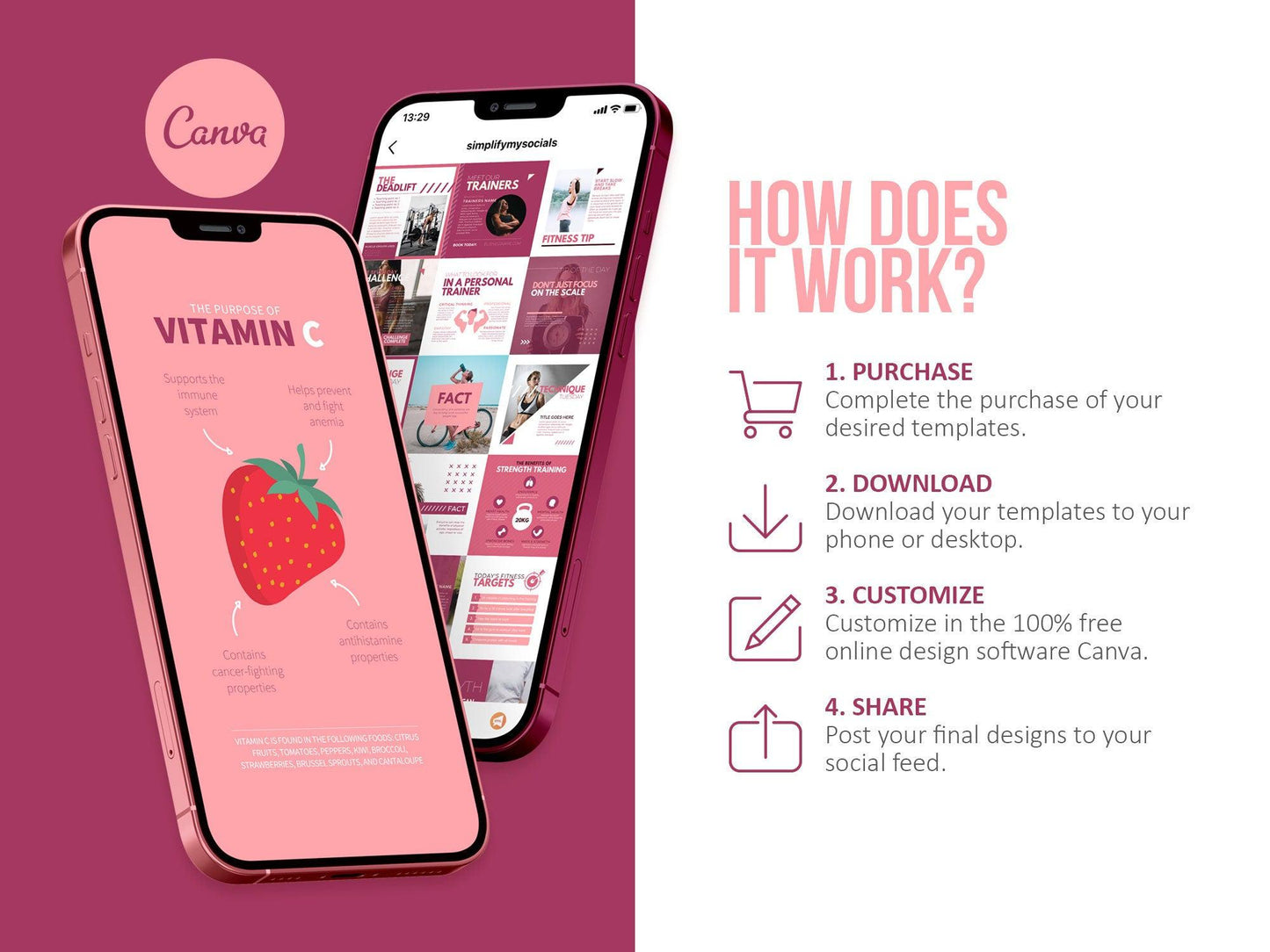 700 Fitness & Nutrition Templates For Social Media (berry)