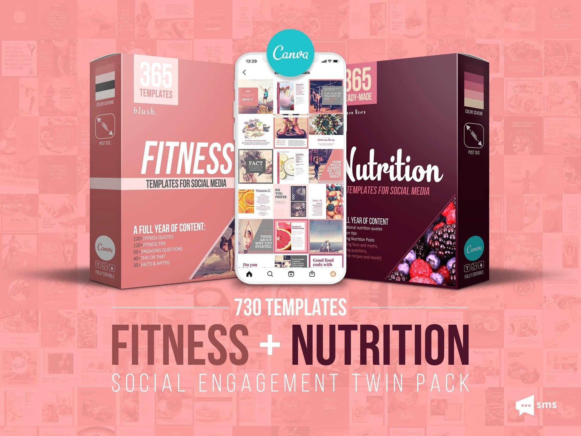 730 Fitness & Nutrition Template Bundle For Social Media (pink)