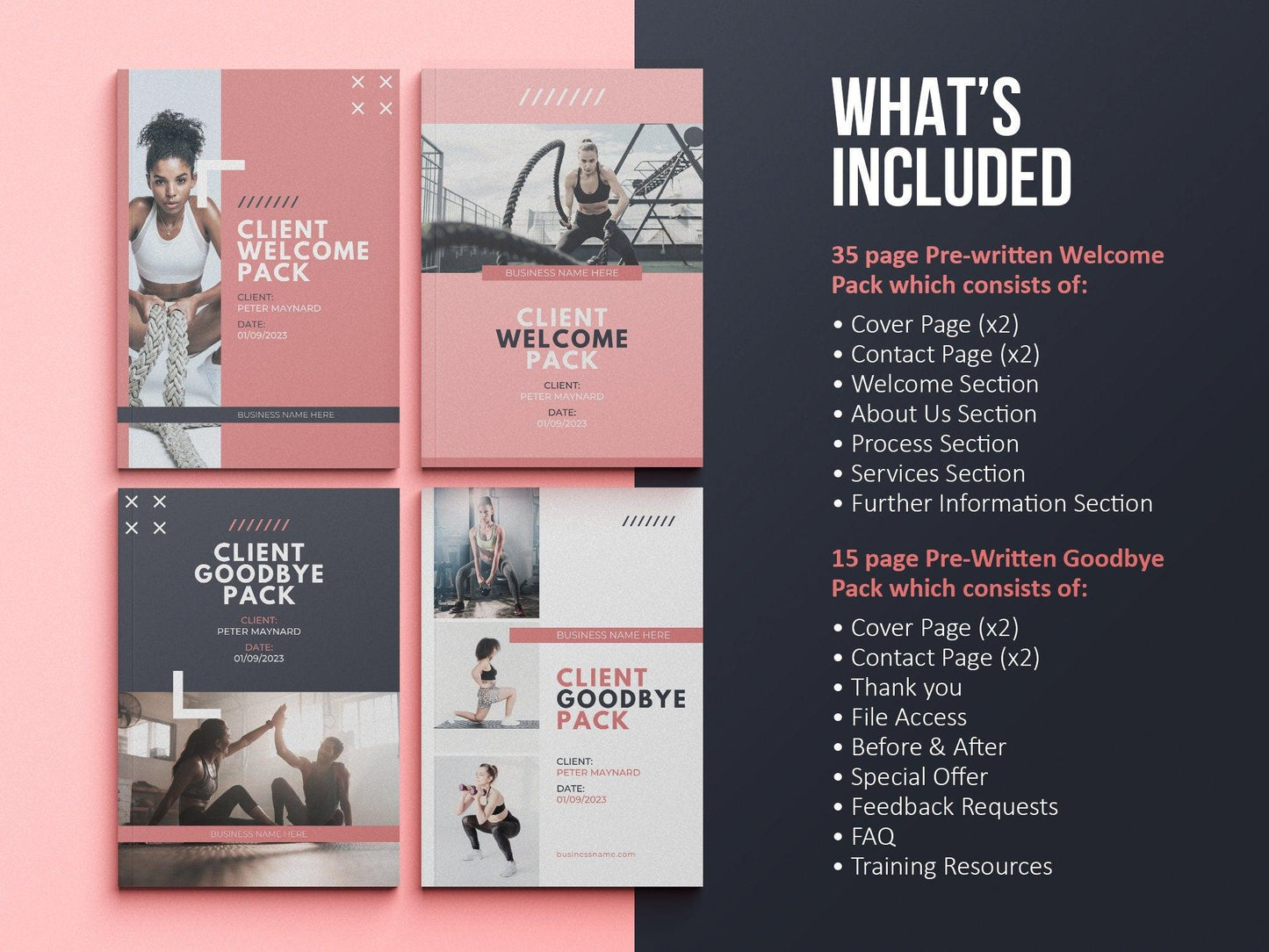 Fitness Client Welcome Pack and Client Goodbye Pack (blush)