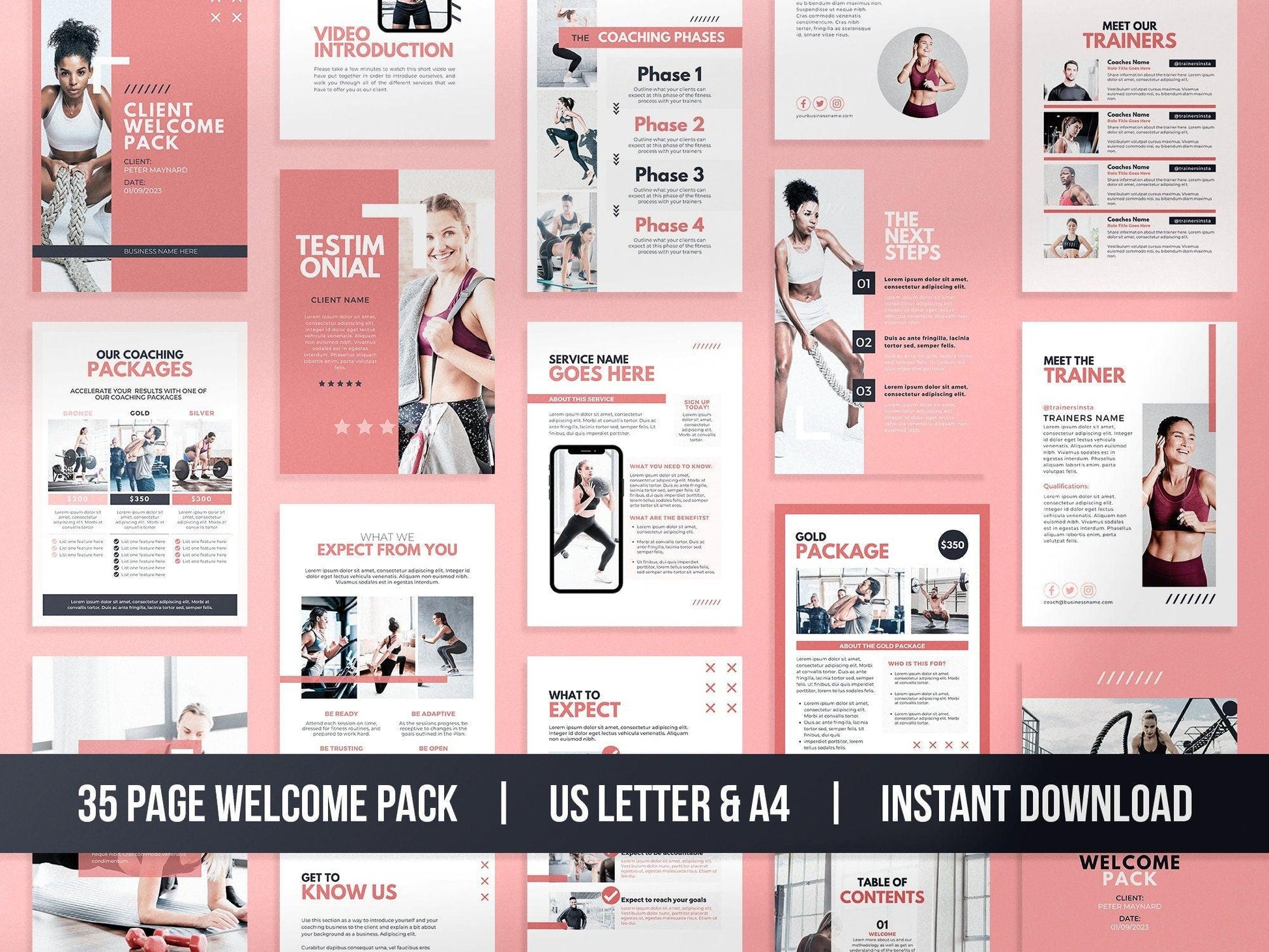 Fitness Client Welcome Pack and Client Goodbye Pack (blush)