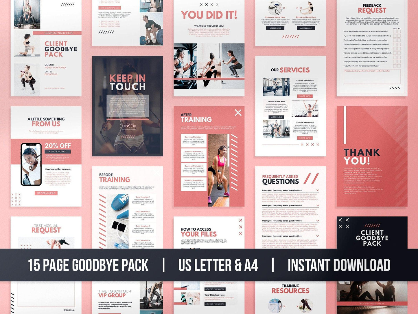 Fitness Client Welcome Pack and Client Goodbye Pack (blush)