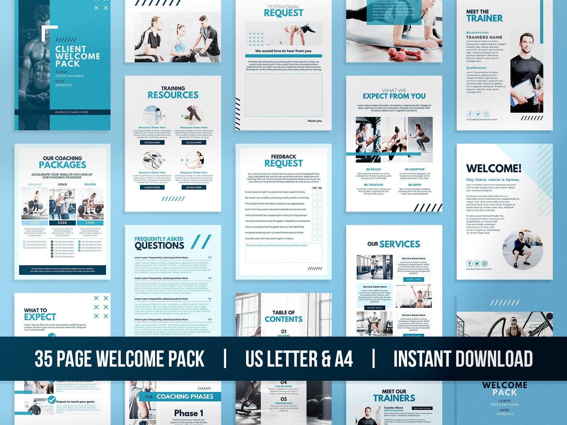 Fitness Client Welcome Pack and Client Goodbye Pack (sky)