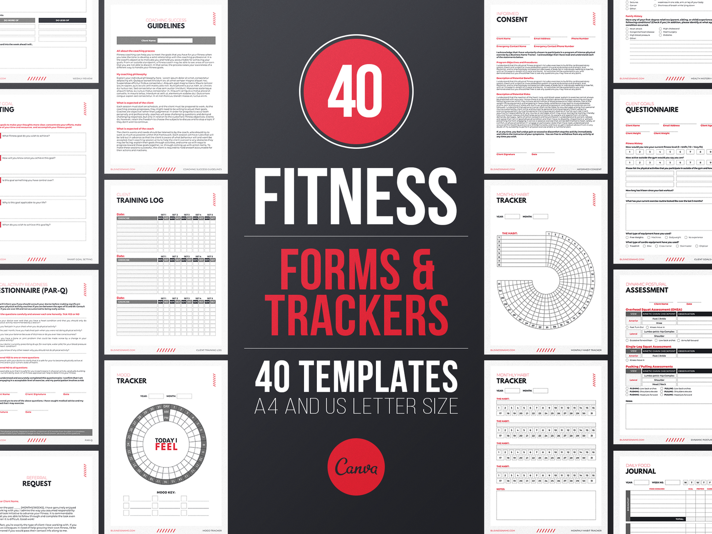 Personal Trainer Client Intake Forms and Fitness Trackers (Scarlet)