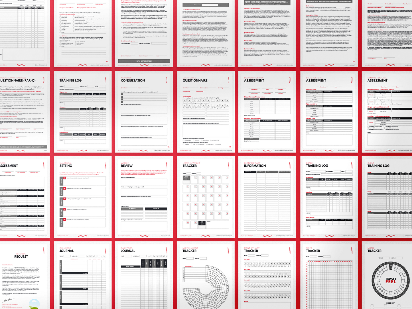 Personal Trainer Client Intake Forms and Fitness Trackers (Scarlet)