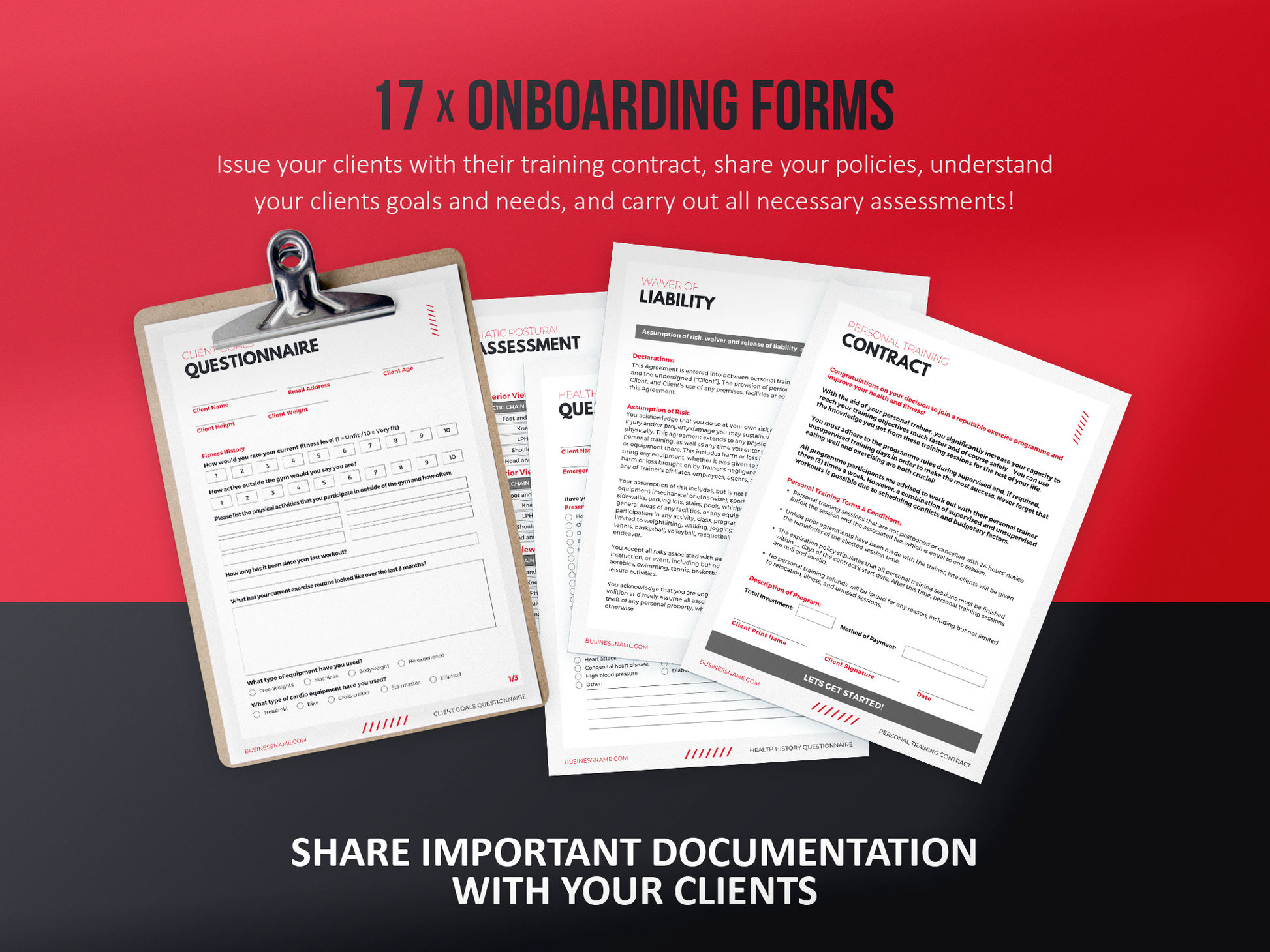 Personal Trainer Client Intake Forms and Fitness Trackers (Scarlet)