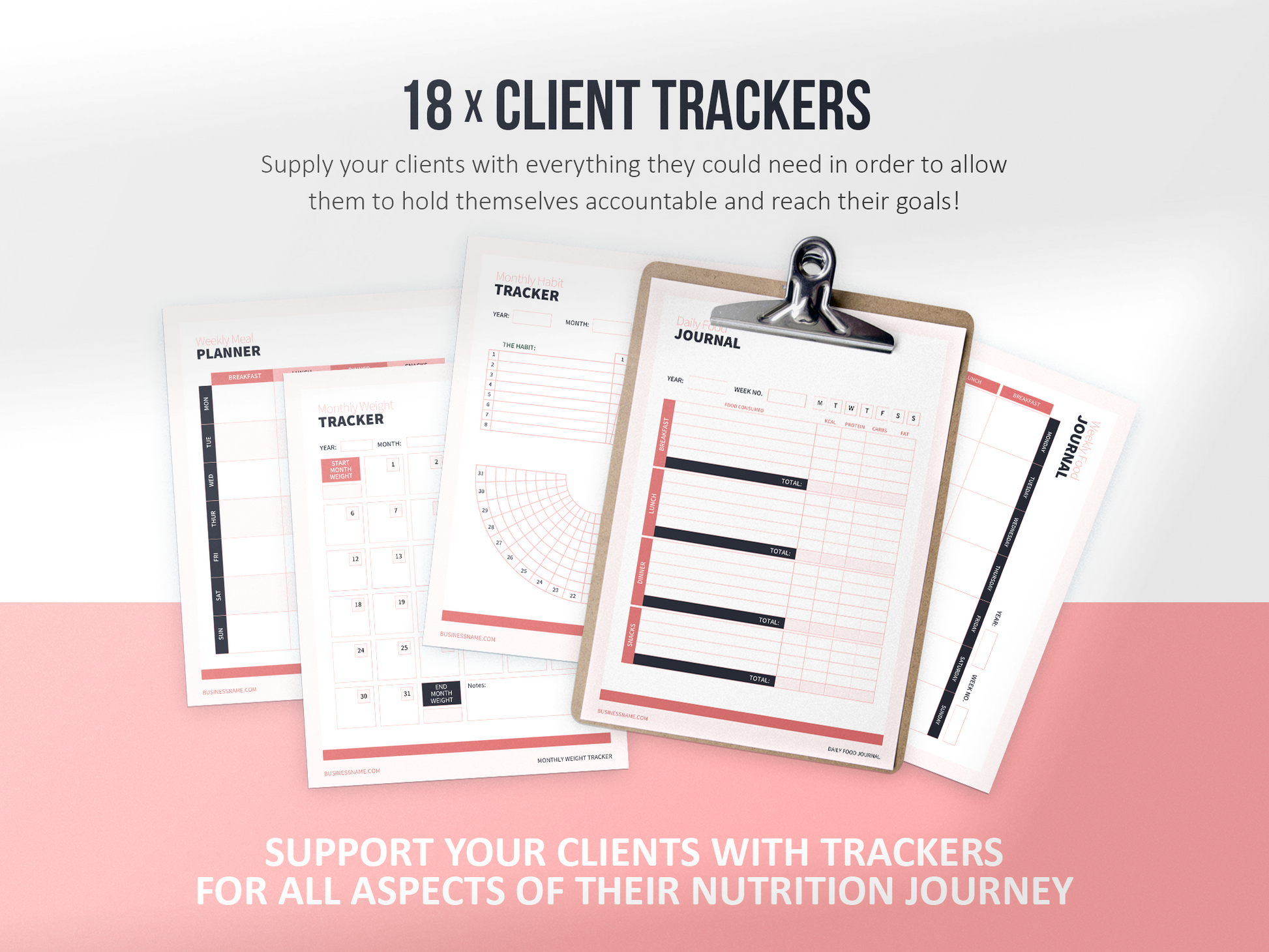 Nutrition Coach Client Intake Forms and Nutrition Trackers (Blush)