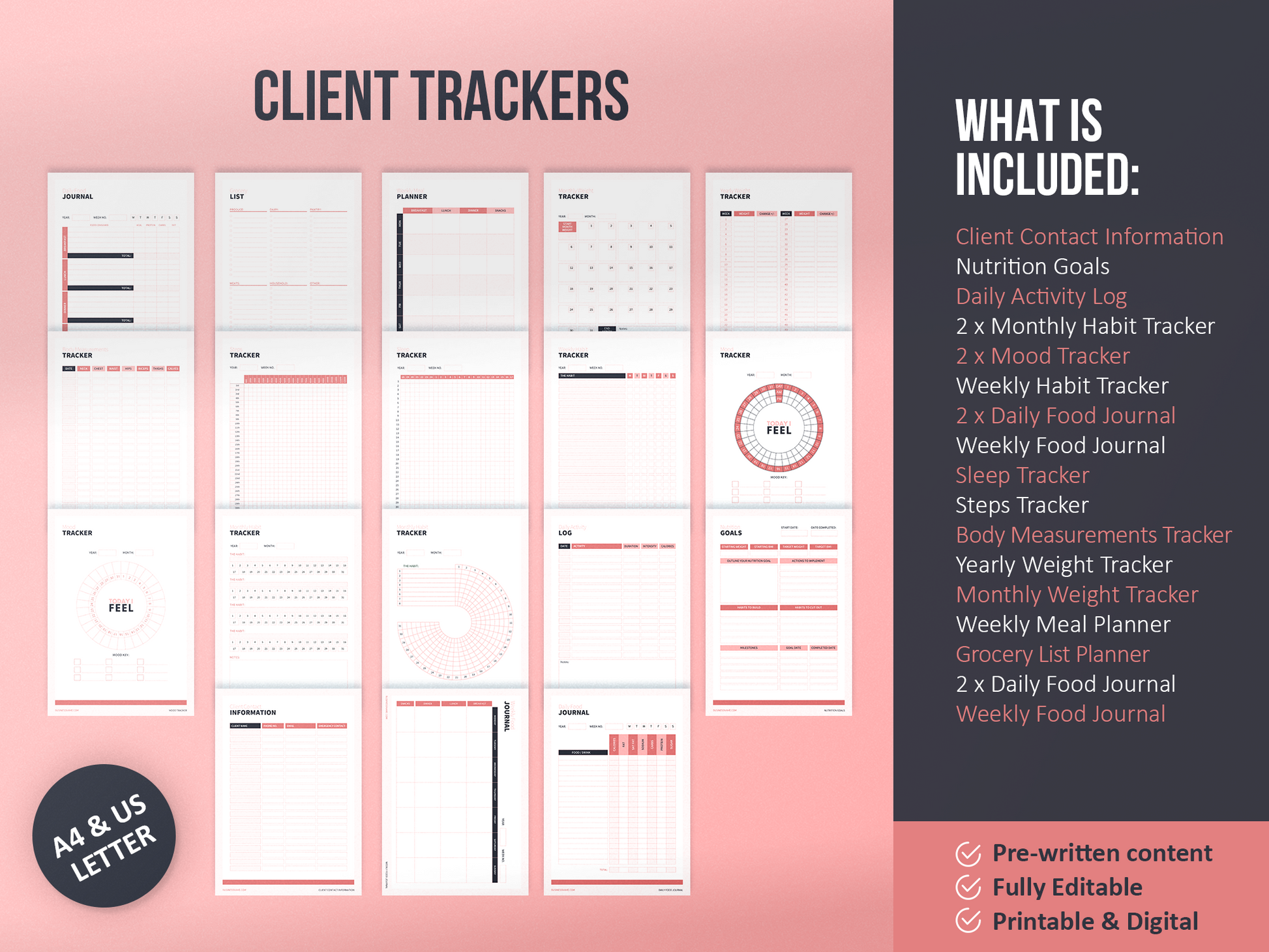 Nutrition Coach Client Intake Forms and Nutrition Trackers (Blush)