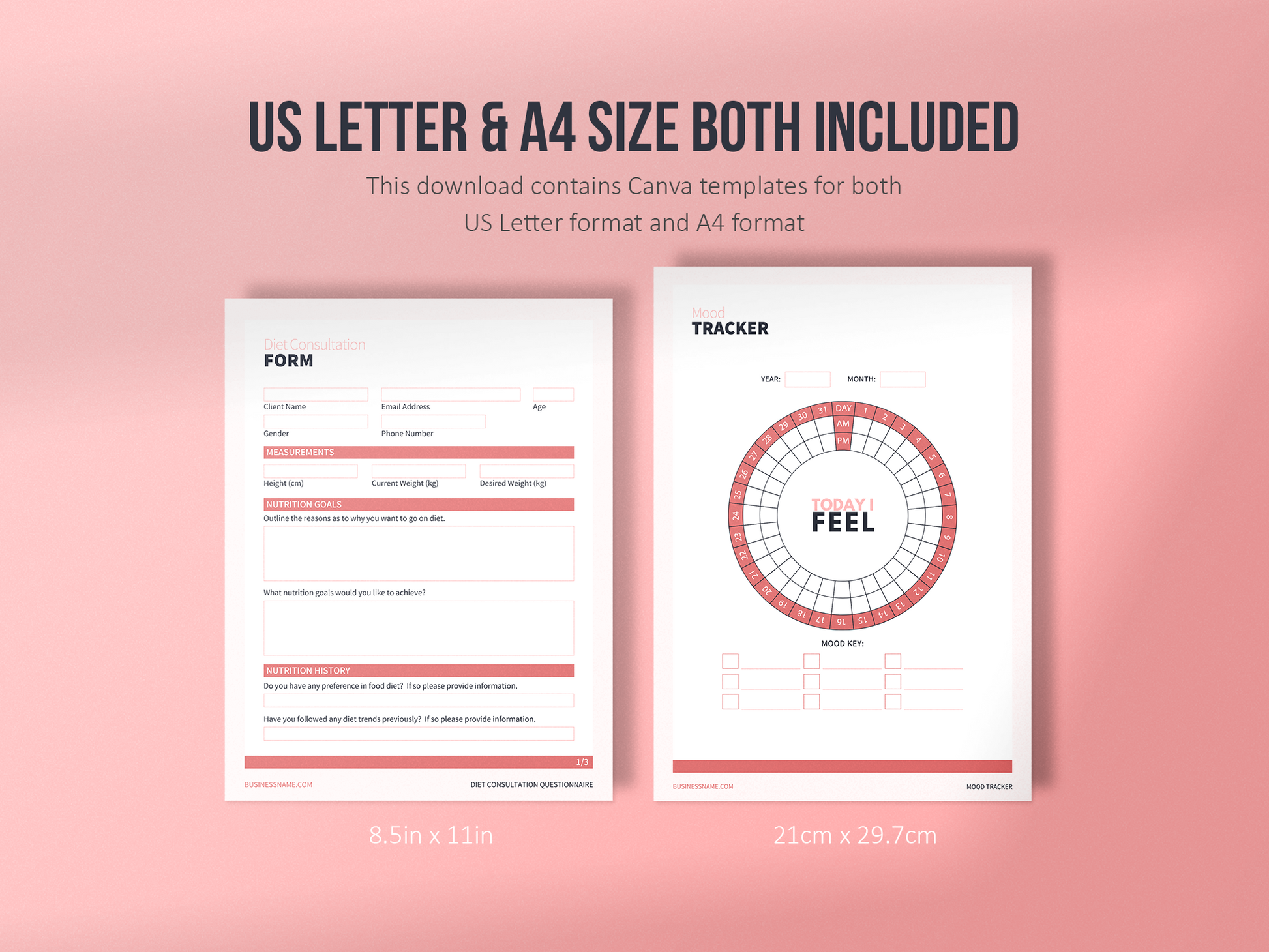 Nutrition Coach Client Intake Forms and Nutrition Trackers (Blush)