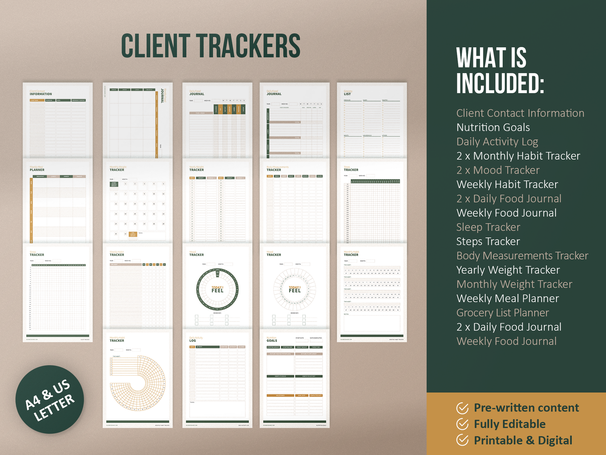 Nutrition Coach Client Intake Forms and Nutrition Trackers (Nature)