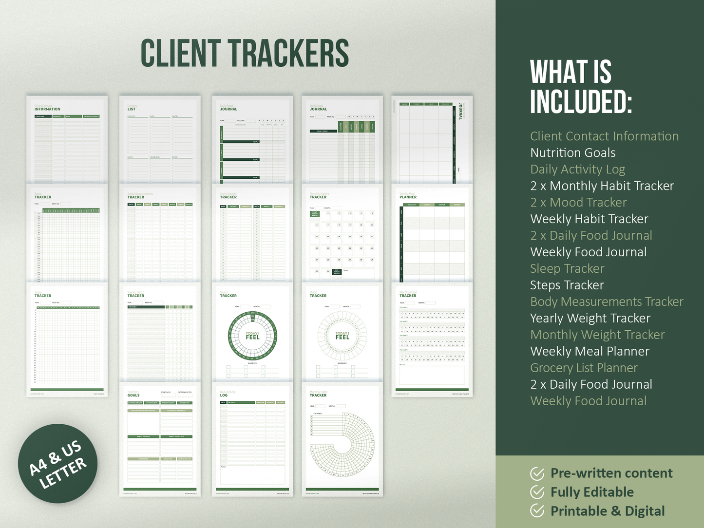 Nutrition Coach Client Intake Forms and Nutrition Trackers (Olive)