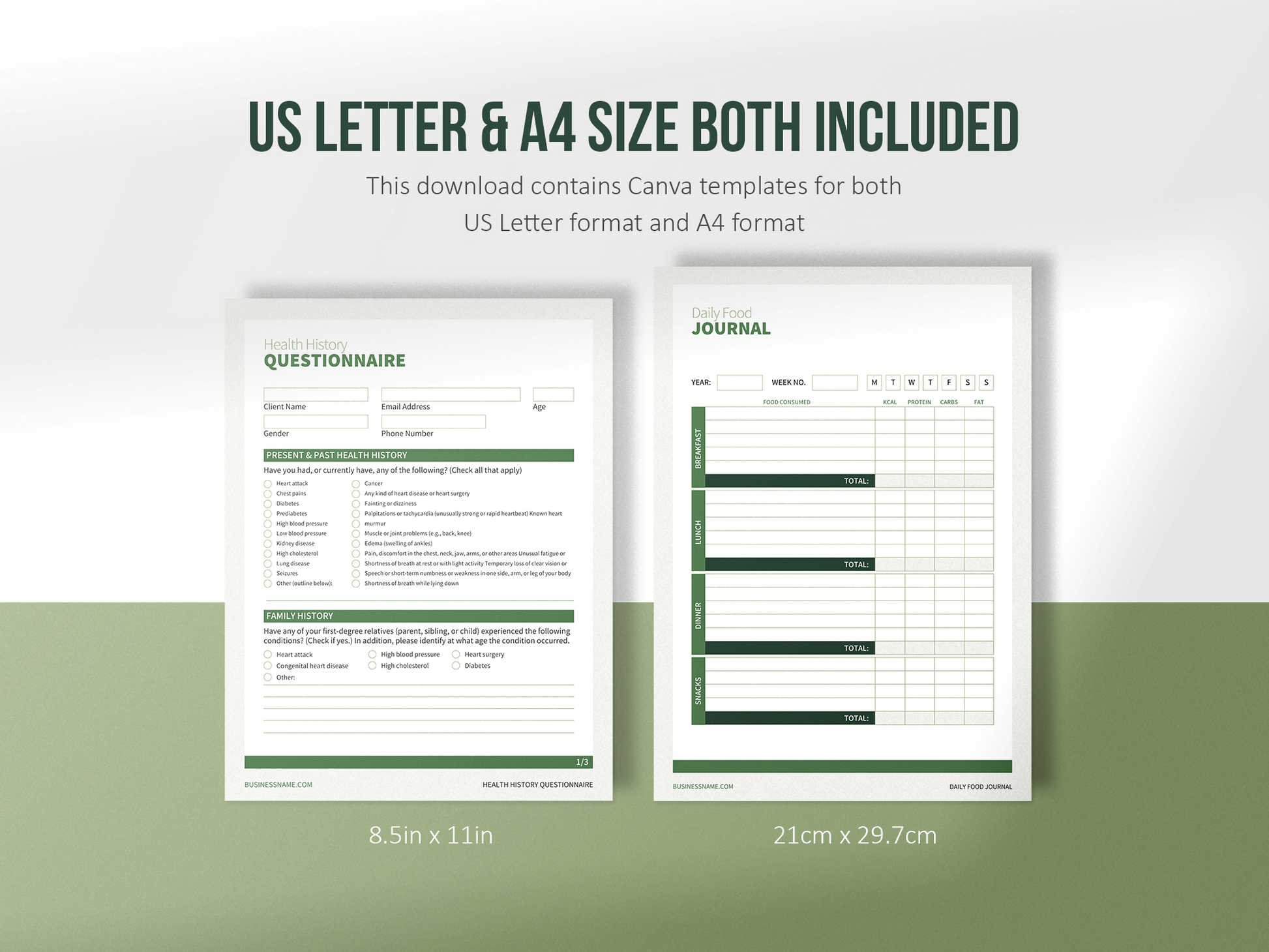 Nutrition Coach Client Intake Forms and Nutrition Trackers (Olive)