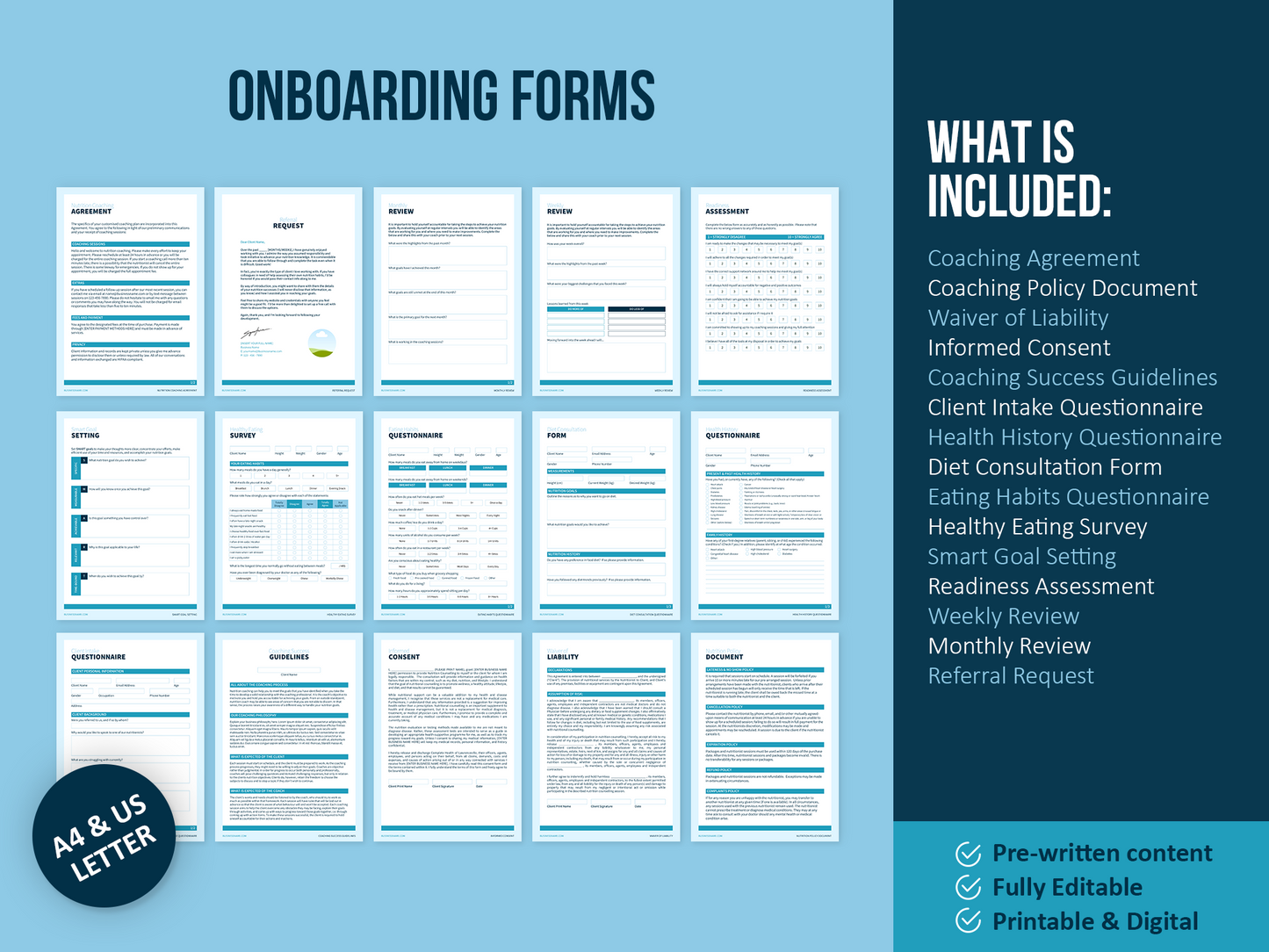 Nutrition Coach Client Intake Forms and Nutrition Trackers (Sky)