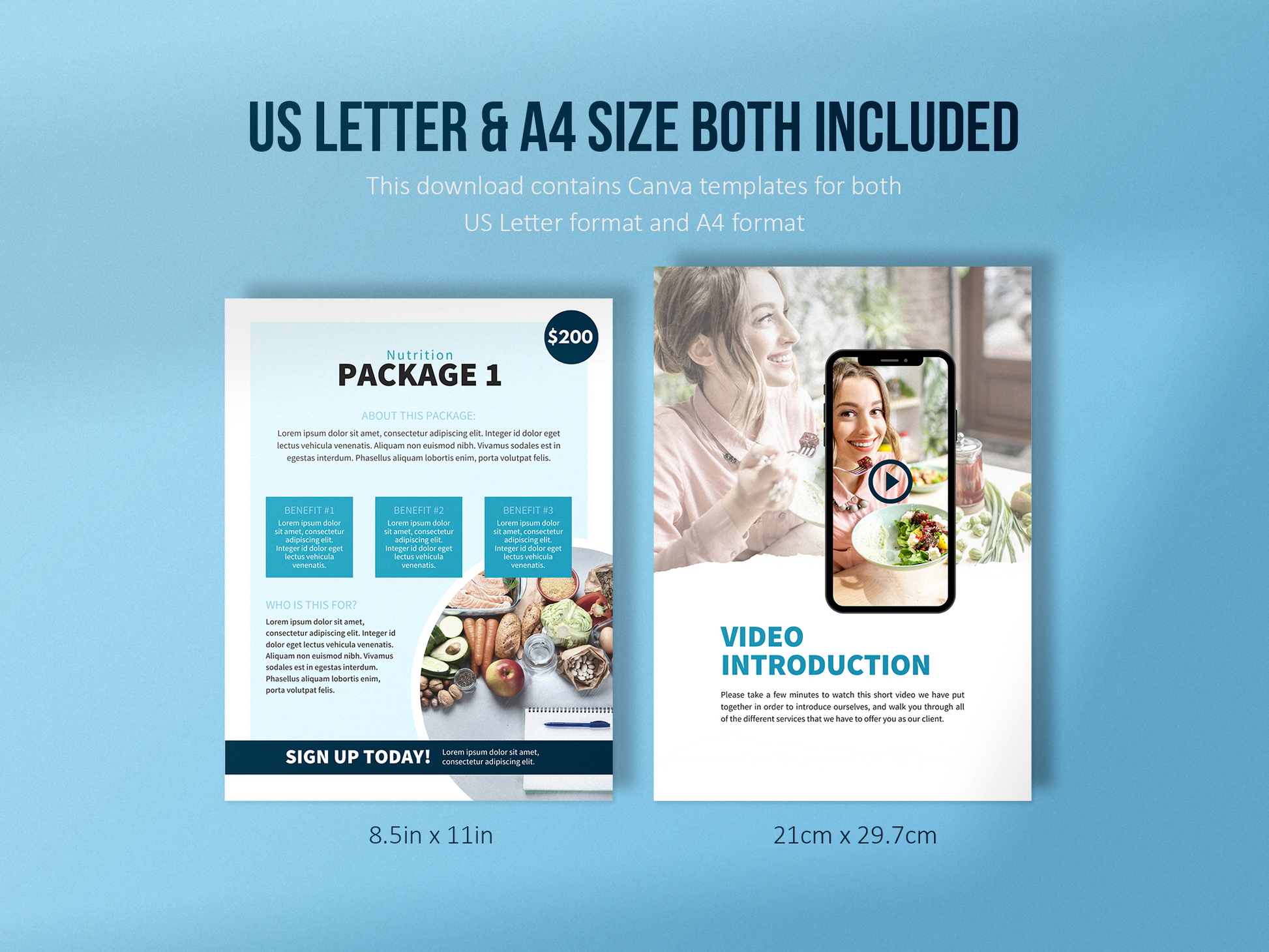 Nutrition Client Welcome Pack and Client Goodbye Pack Templates (Sky)