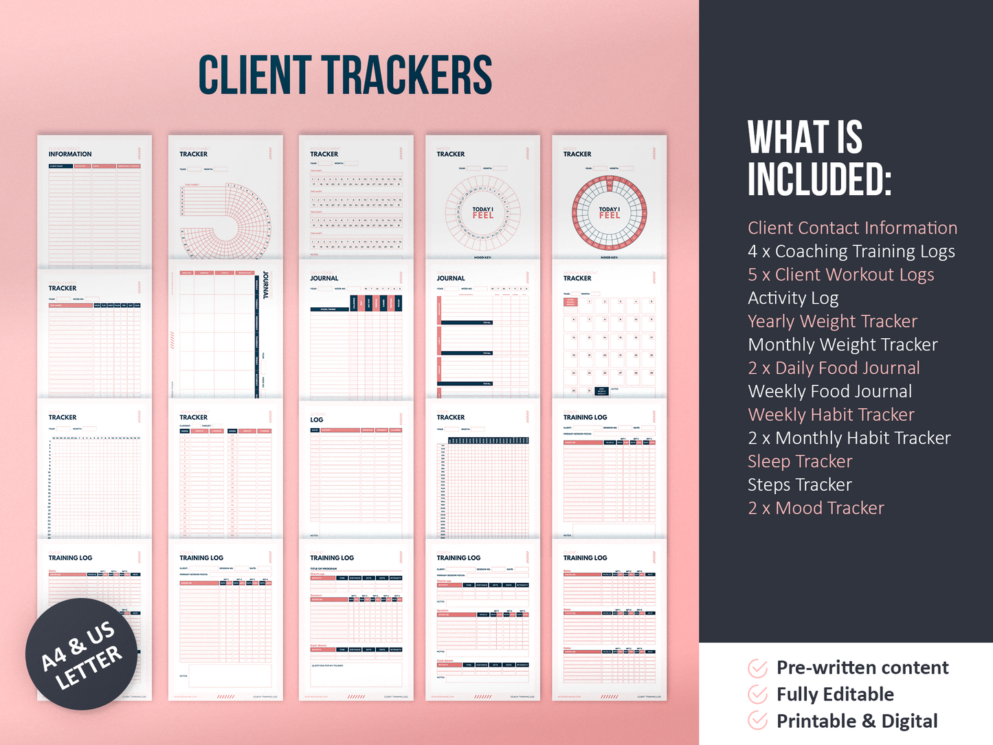 Personal Trainer Client Intake Forms and Fitness Trackers (blush)