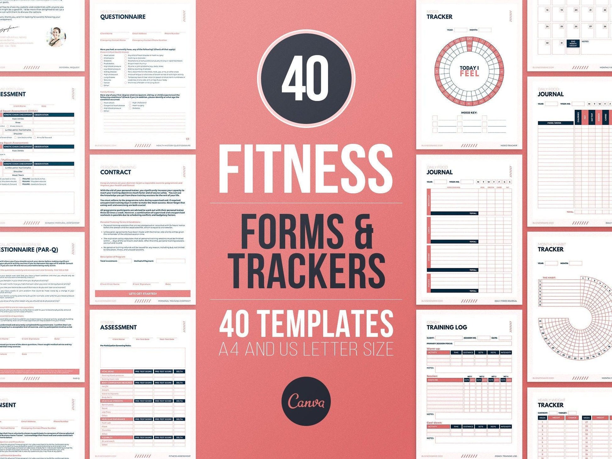 Personal Trainer Client Intake Forms and Fitness Trackers (blush)