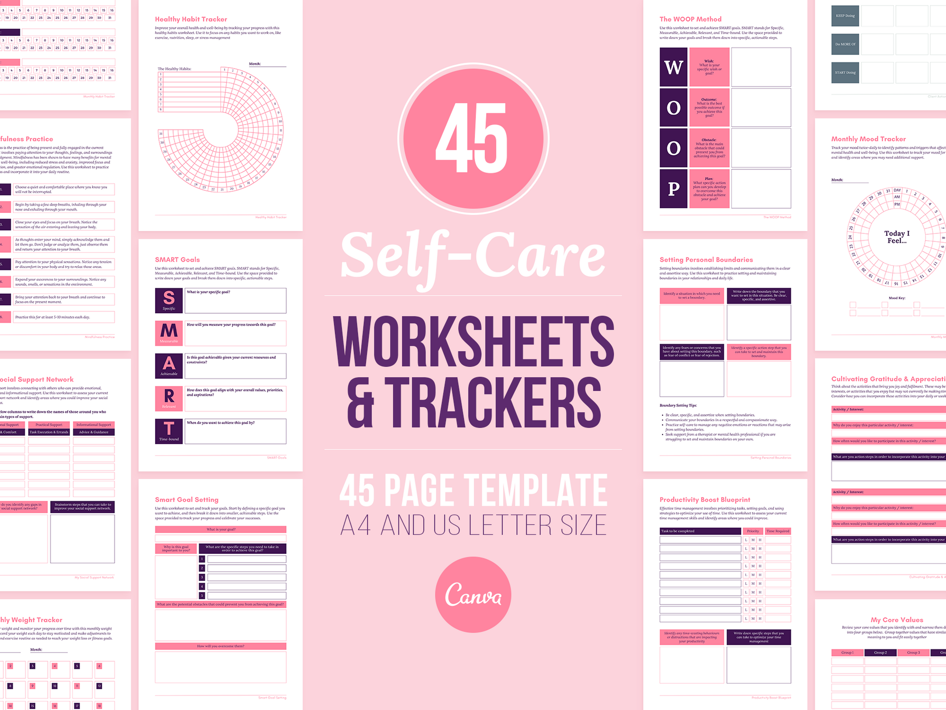 Self-Care Worksheets & Trackers (Punch)